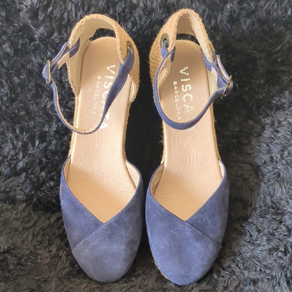 ISCATA Blue Espadrille Wedge Sandals - Picture 3 of 8